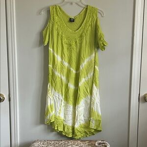 Seven Islands Boho Lime and White Asymmetrical Dress